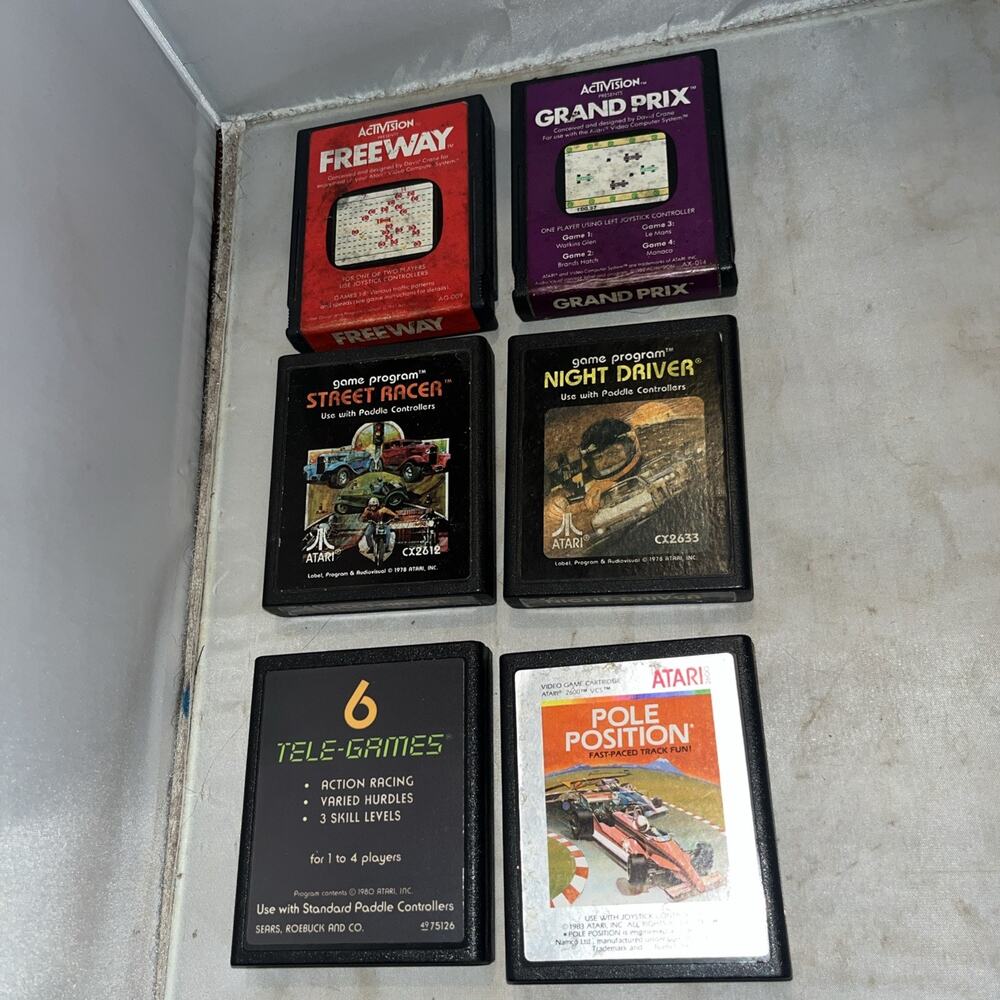 6 Vintage Atari Racing Car Game Cartridges